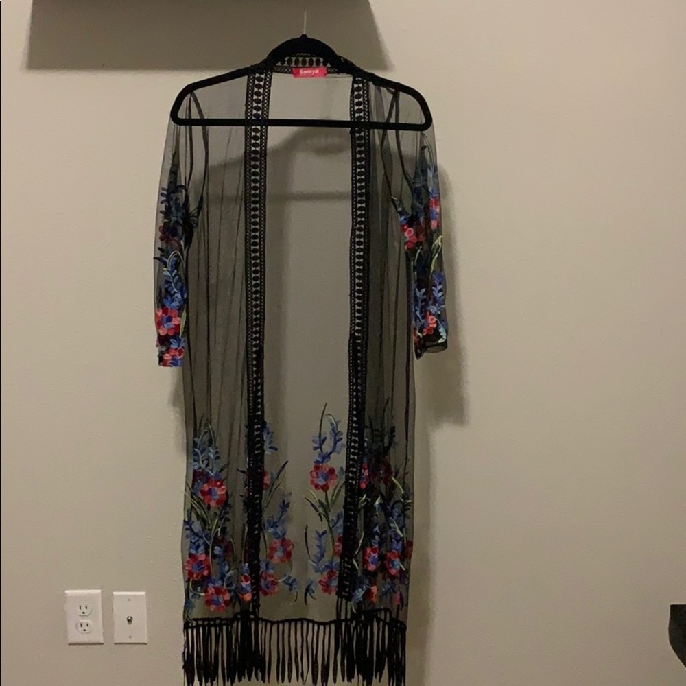 Black sheer coverup with flowers